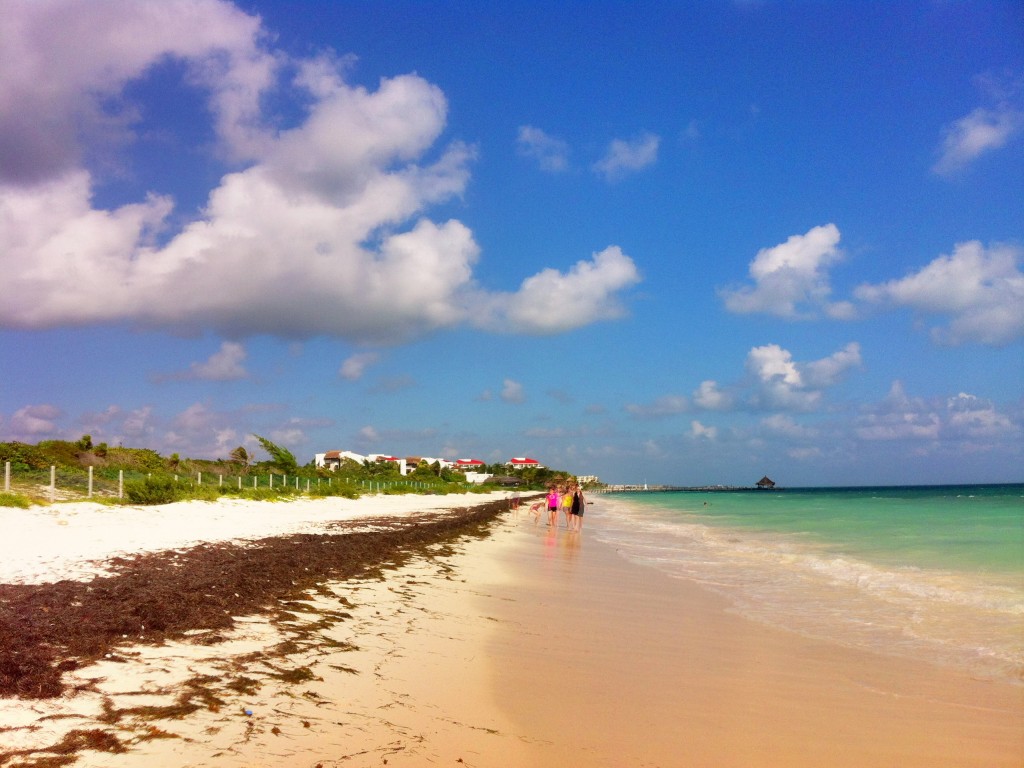 Walking along the calm beach in Mexico, an hour outside of Cancun, in January 2013.